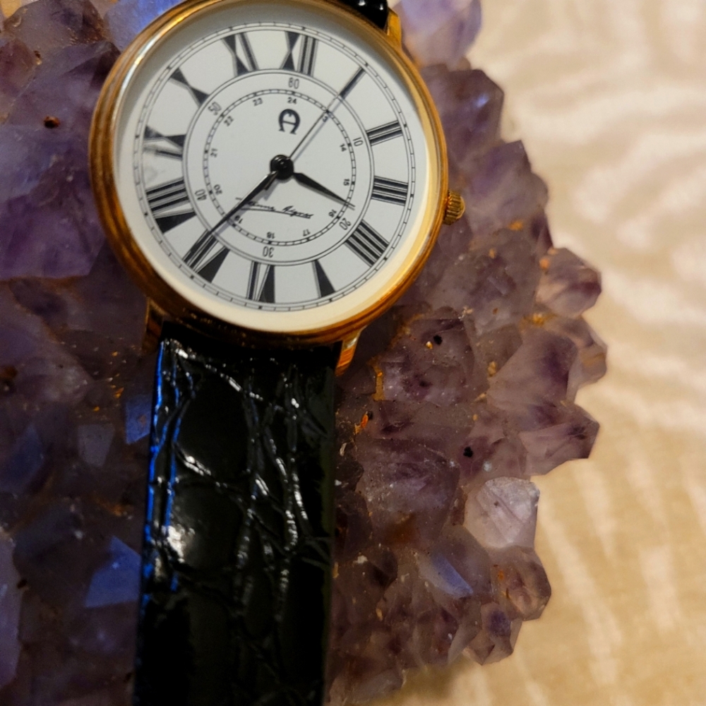 Brand New Aigner Gold and Black Leather Watch